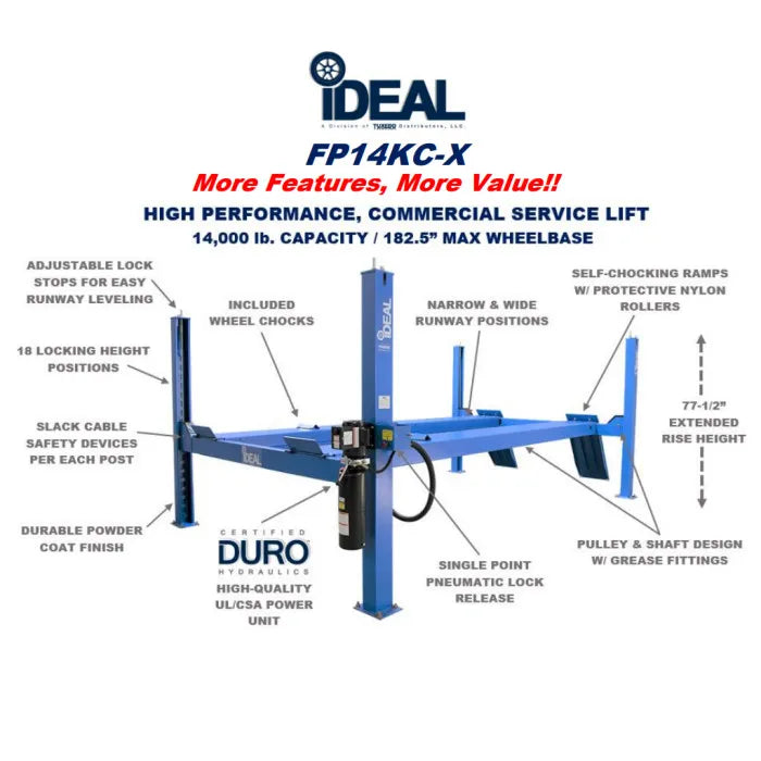 iDEAL FP14KC-X Four Post Service Lift – Automotive Service Equipment
