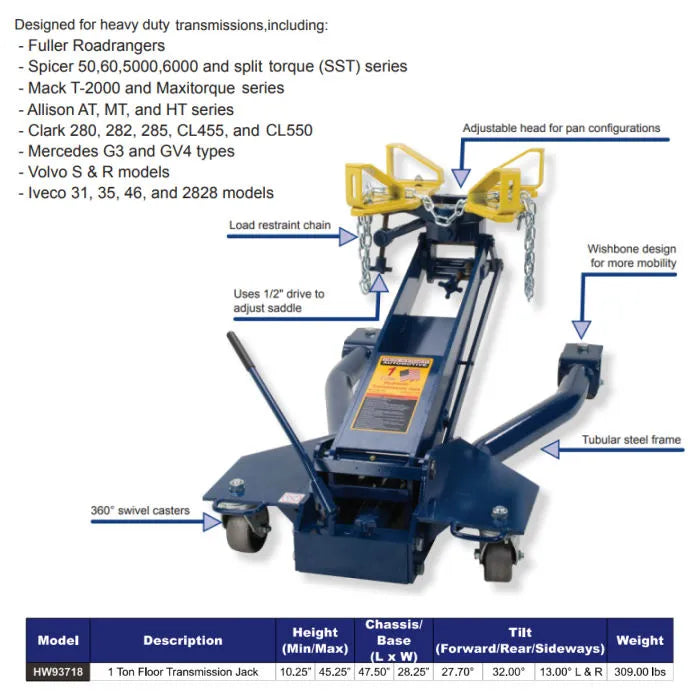 Hein-Werner HW93718 1-Ton Low Profile Transmission Jack